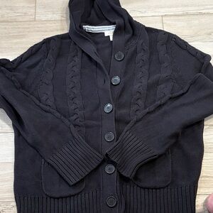 Loft Black Cable Knit Hooded Cardigan XL